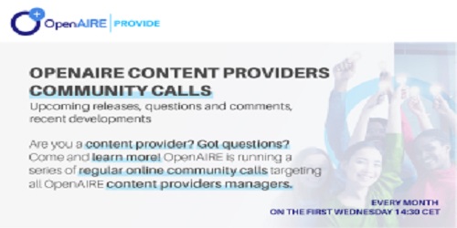 OpenAIRE Content Providers Community Call OpenAIRE Content Providers Community Call