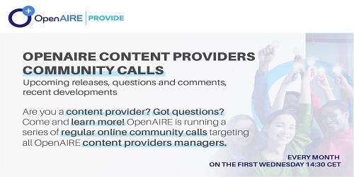 OpenAIRE Content Providers Community Call OpenAIRE Content Providers Community Call