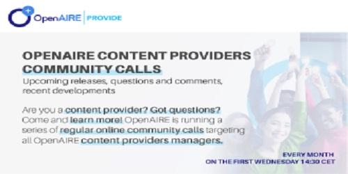 OpenAIRE Content Providers Community Call OpenAIRE Content Providers Community Call